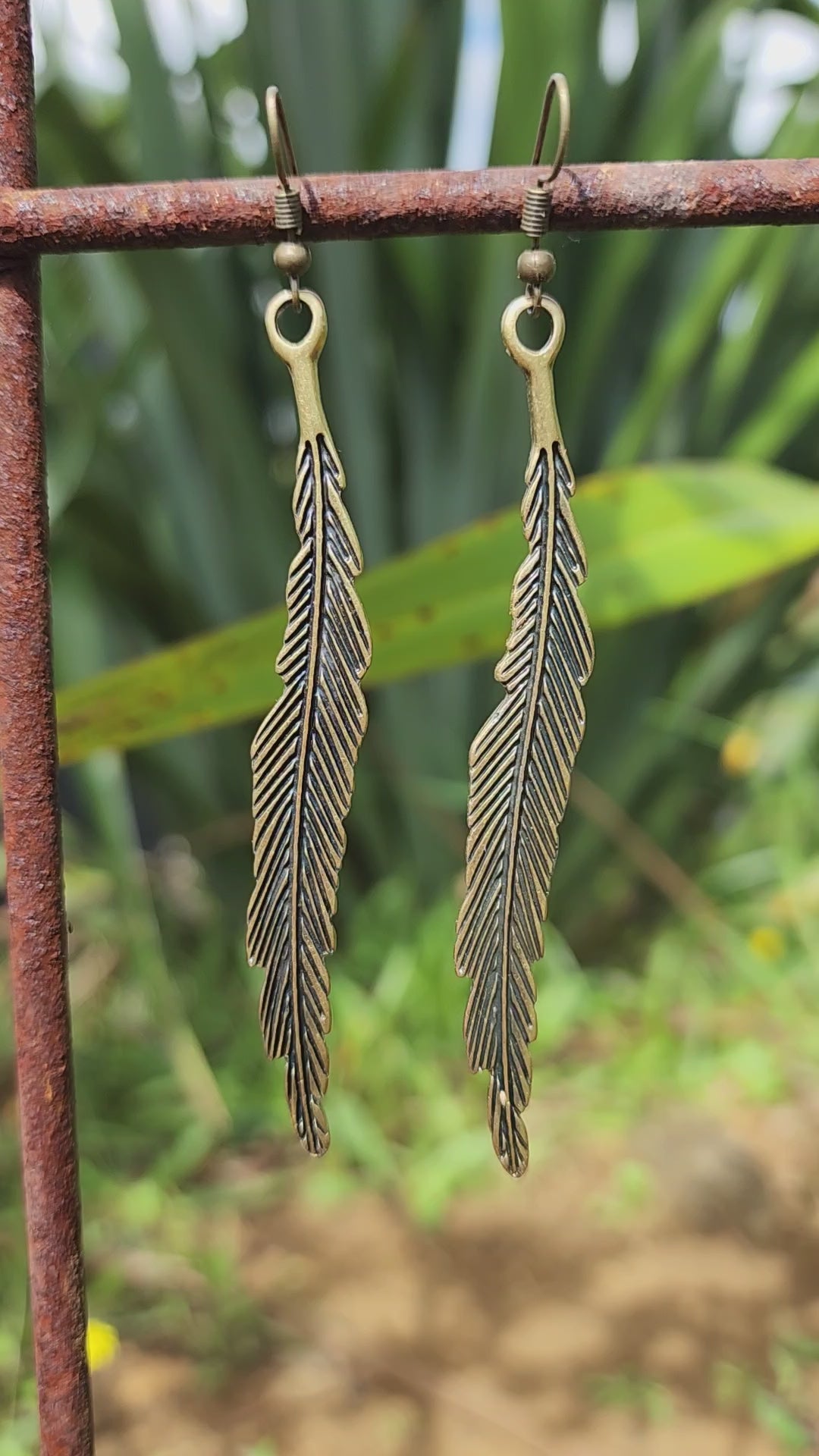 Earrings Feather Brass